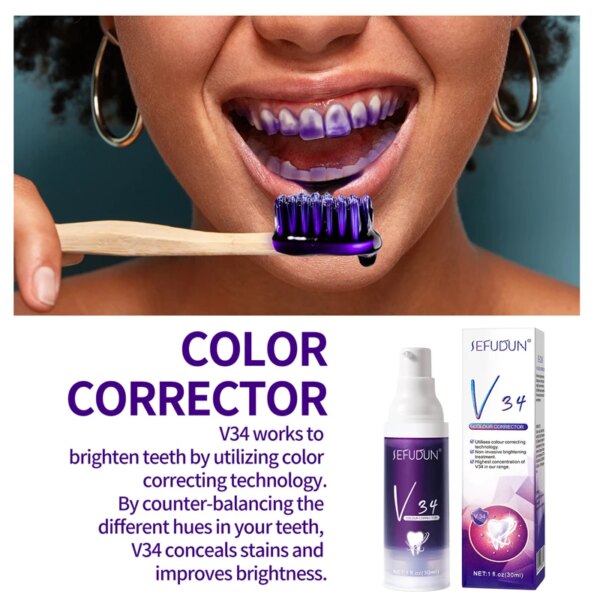 Dentifrice blanchissant des dents, couleur V34, violet