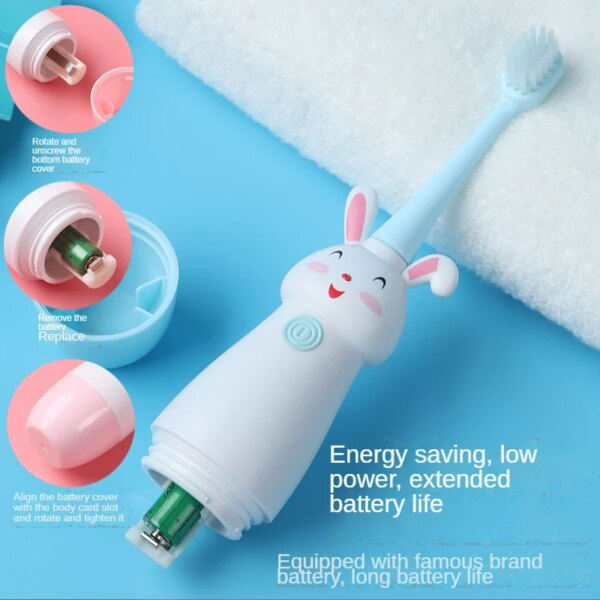 Brosse à dents électrique sonique pour enfants de 3 à 12 ans, motif lapin de dessin animé