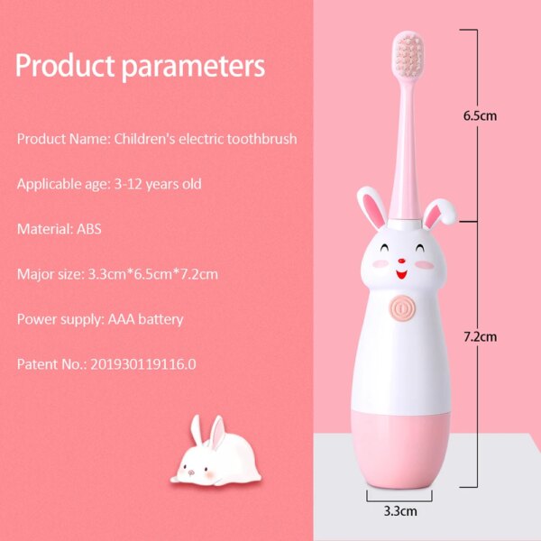 Brosse à dents électrique sonique pour enfants de 3 à 12 ans, motif lapin de dessin animé