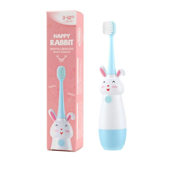 Brosse à dents électrique sonique pour enfants de 3 à 12 ans, motif lapin de dessin animé