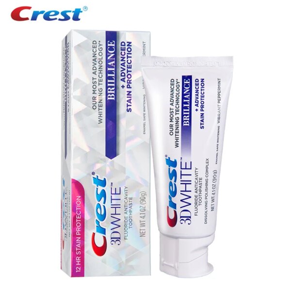 crest 3d white dentifrice blanc brillant au fluor, anti-cavité complexe
