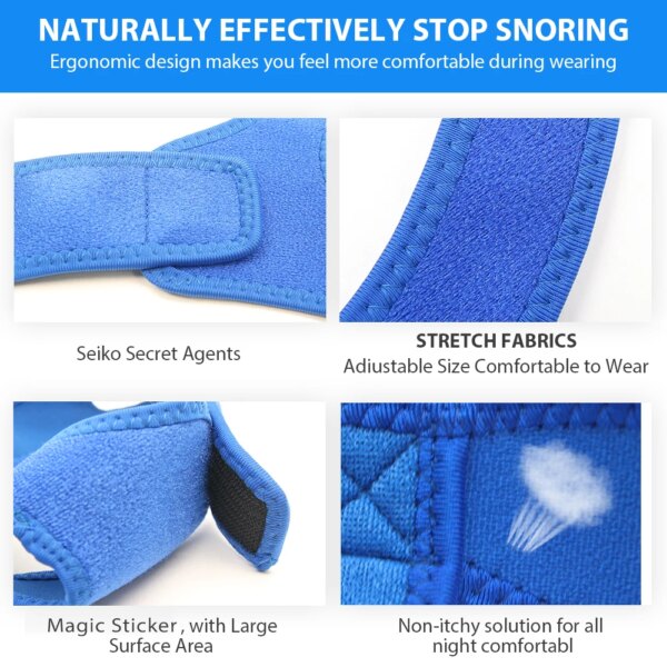 Ceinture de ruisseau anti-ronflement en néoprène, anti-apnée, aide au sommeil, noir, bleu