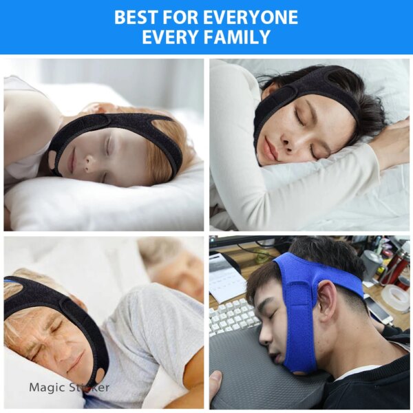 Ceinture de ruisseau anti-ronflement en néoprène, anti-apnée, aide au sommeil, noir, bleu