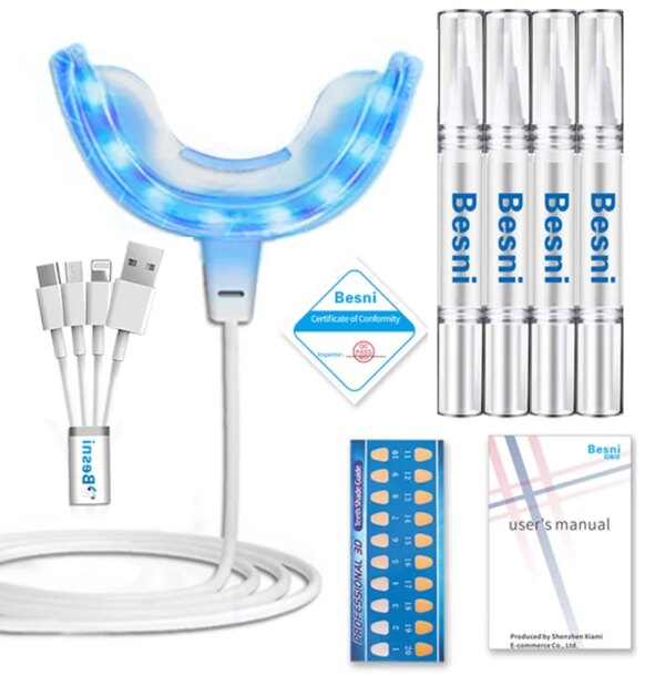 kit blanchiment dentaire avec 4 pcs Gels Blanchissants 16 LED Non Sensibles et Sans Douleur