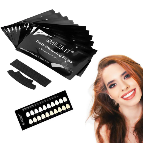 bande blanchiment dentaire au charbon de bambou, 7 paires, parfum menthe