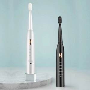 Brosse à dents électrique acoustique classique pour adulte, noir et blanc