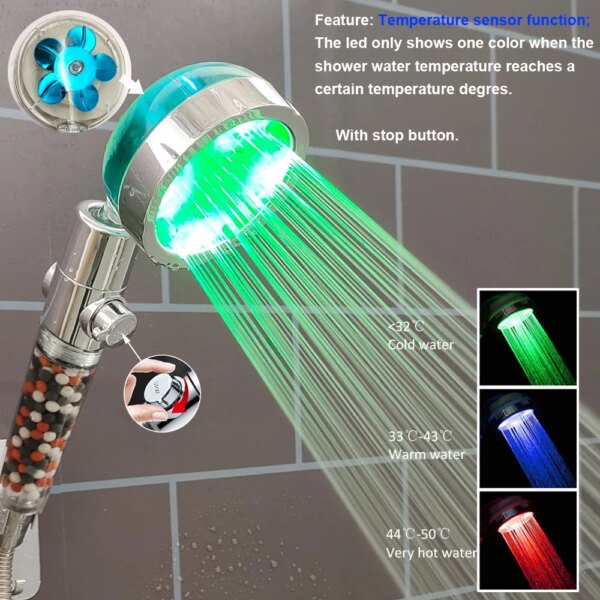 Pommeau de douche haute pression à LED, filtre anionique, économie d'eau