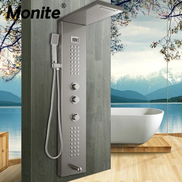 23064-5e3393.jpg Pommeau de douche en dégradplaqué or avec pulvérisateur à main, brosse