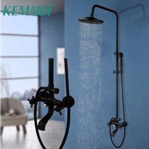 Colonne de Douche en Laiton Noir avec Long Bec Rotatif