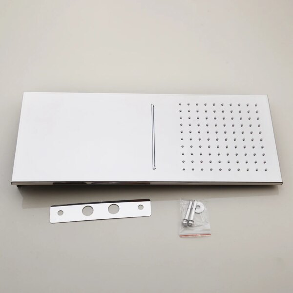 23152-c9df38.jpg Ensemble de douche à effet pluie chromé, douchette à main en plastique, colonne de douche murale