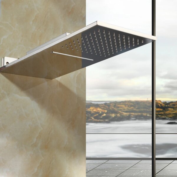 23152-d8a456.jpg Ensemble de douche à effet pluie chromé, douchette à main en plastique, colonne de douche murale