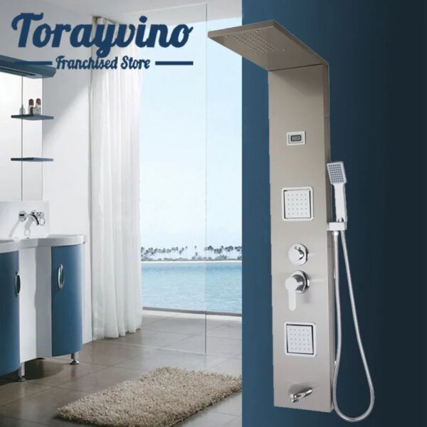 Panneau de Douche Luxe en Nickel Brossé – Colonne avec Douchette