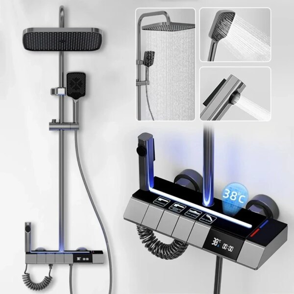 Ensemble de douche à affichage numérique avec lumière LED, thermodouche