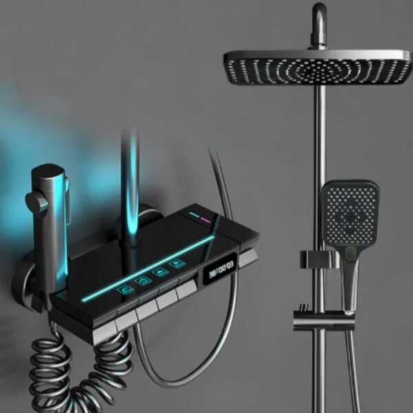 23532-3d413a.jpg Système de douche HOShower à lumière LED, ensemble de pommeau de douche, miroir en laiton