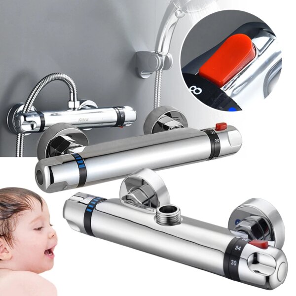 Robinet de douche thermostatique mural en laiton – 38°C sécurité