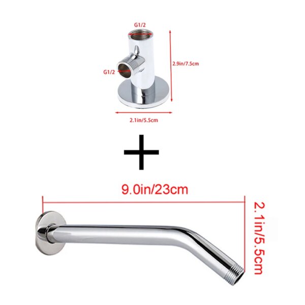 Bras d'extension de pomme de douche mural en acier inoxydable, pommeau de douche pluie