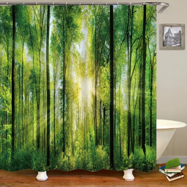 Rideau de douche forêt impression 3D – Décoration nature