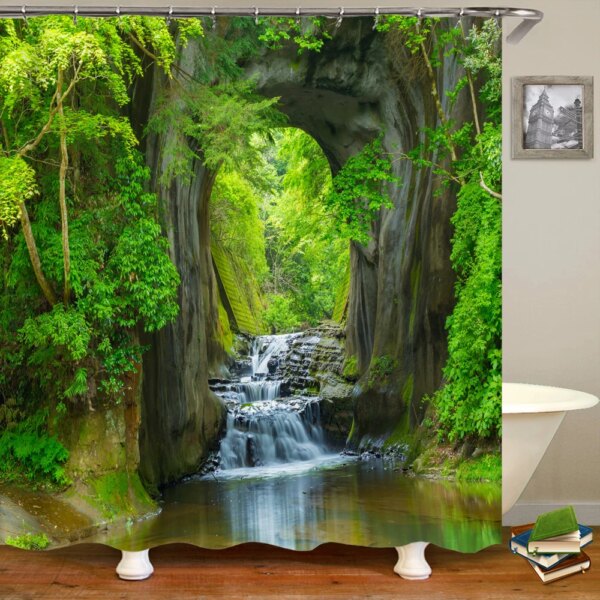 Rideau de douche forêt impression 3D – Décoration nature
