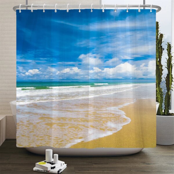 Rideau de douche paysage plage 3D – Décoration mer & ambiance