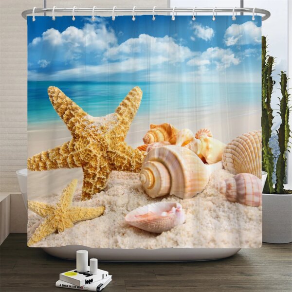 Rideau de douche paysage plage 3D – Décoration mer & ambiance