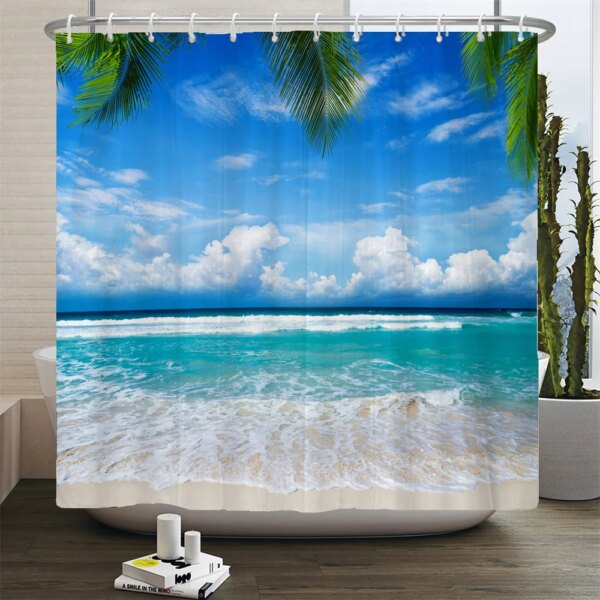 Rideaux de douche de paysage de plage 3D, rideau de bain, décoration de gril imperméable