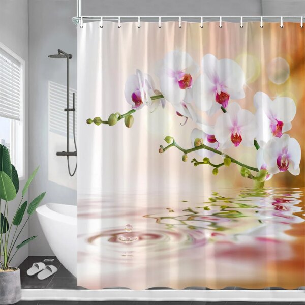 24824-11e2b7.jpg Rideau de douche paysage Zen pierre de massage grise , papillon