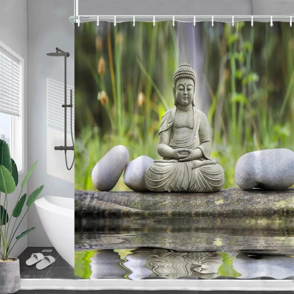 24824-1c150d.jpg Rideau de douche paysage Zen pierre de massage grise , papillon