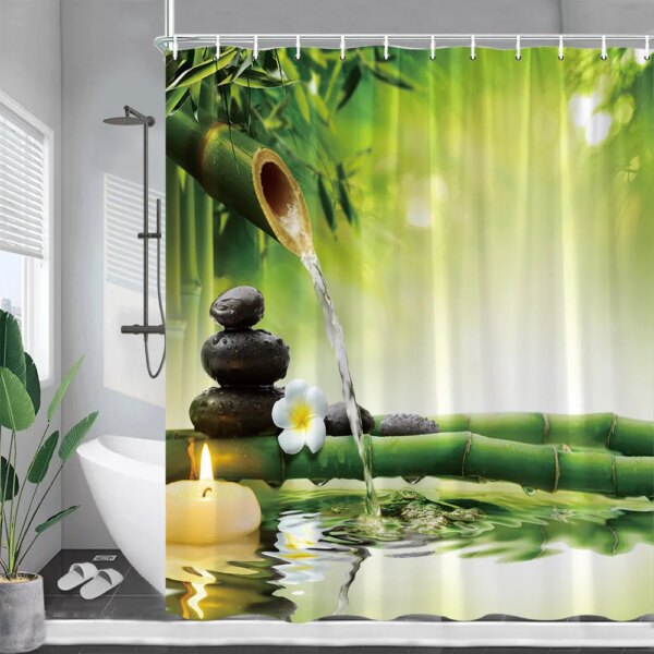 Rideaux de douche de paysage Zen, pierre de Massage grise papillon fleur blanche Spa