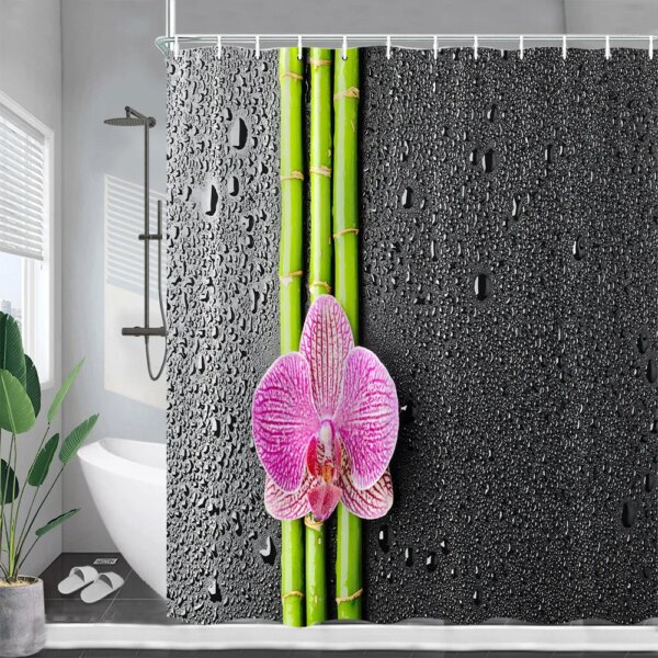 Rideaux de douche de paysage Zen, pierre de Massage grise papillon fleur blanche Spa