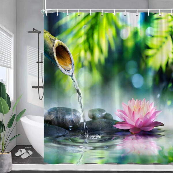 Rideaux de douche de paysage Zen, pierre de Massage grise papillon fleur blanche Spa