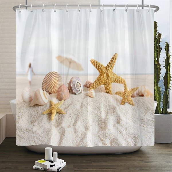 Rideau de douche paysage plage 3D – Décoration mer & ambiance