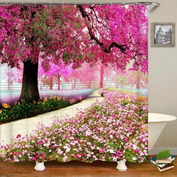 Rideau de douche 3D en tissu imperméable, rideau de bain en polyester