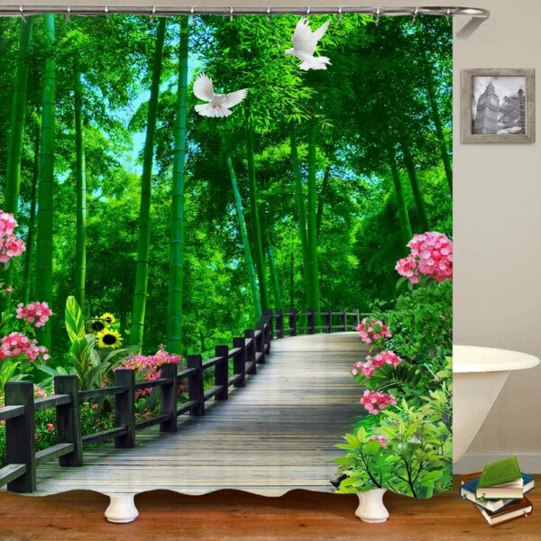 Rideau de douche 3D en tissu imperméable, rideau de bain en polyester