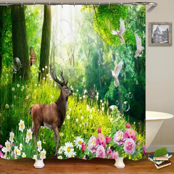 Rideau de Douche 3D Arbre Rose – Paysage Nature Imperméable