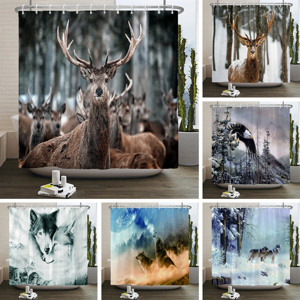 Rideau de Douche Cerf 3D – Motif Wapiti Nature Imperméable