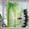 Rideaux de douche de paysage Zen, pierre de Massage grise papillon fleur blanche Spa