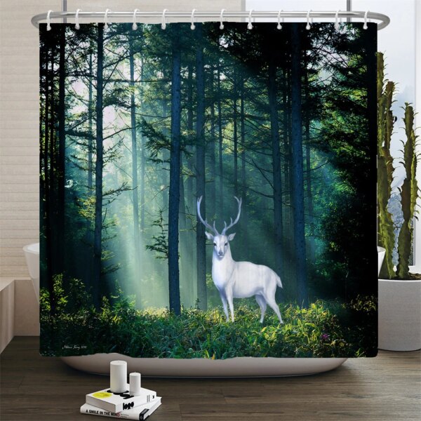 Rideau de douche cerf avec crochets, imperméable, wapiti, animaux, 3D, décoration