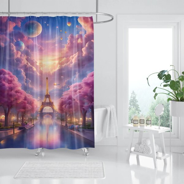 Rideau de douche 3D en tissu imperméable, rideau de bain en polyester