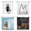 Rideau de Douche Cartoon Animaux – Chat & Chien Amusant Imperméable