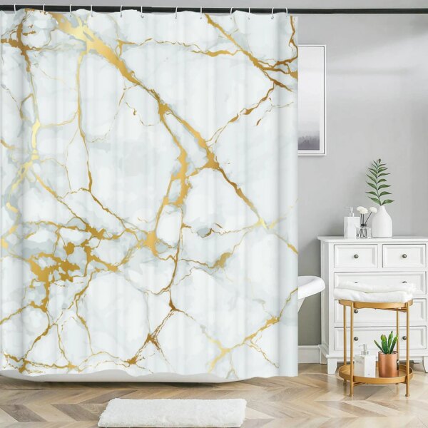 Rideau de douche en tissu à motif géométrique en marbre abstrait coloré, décor de rideaux chauds
