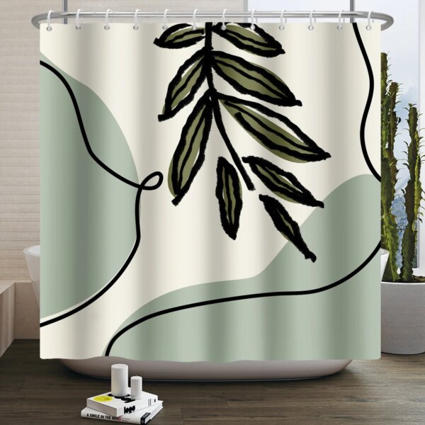 25804-8608c5.jpg Rideau de douche imperméable en polyester lavable, art abstrait nordique, vert Boho