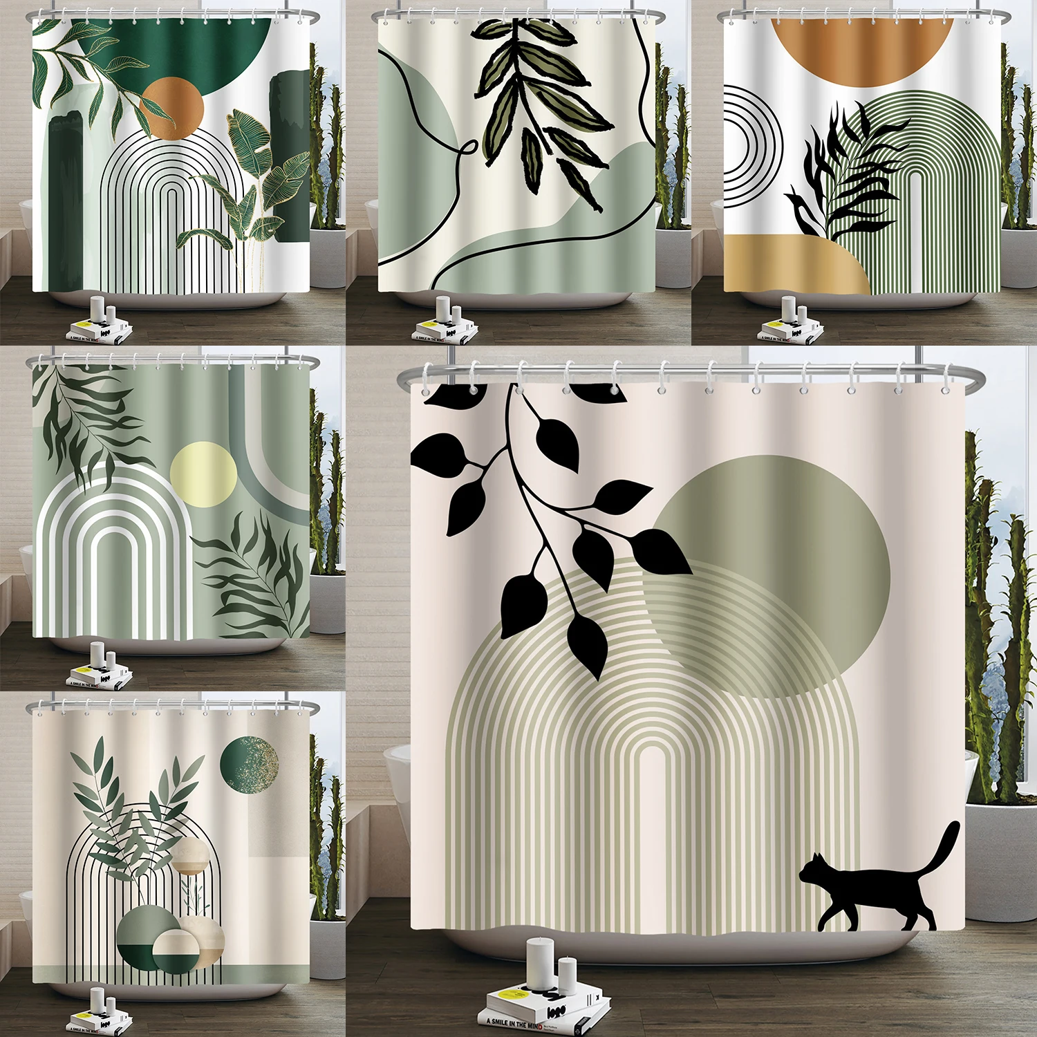 Rideau de Douche Art Abstrait Nordique – Feuilles Tropicales Boho