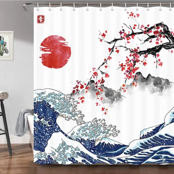 Rideau de Douche Style Japonais – Polyester Décor Zen & Moderne