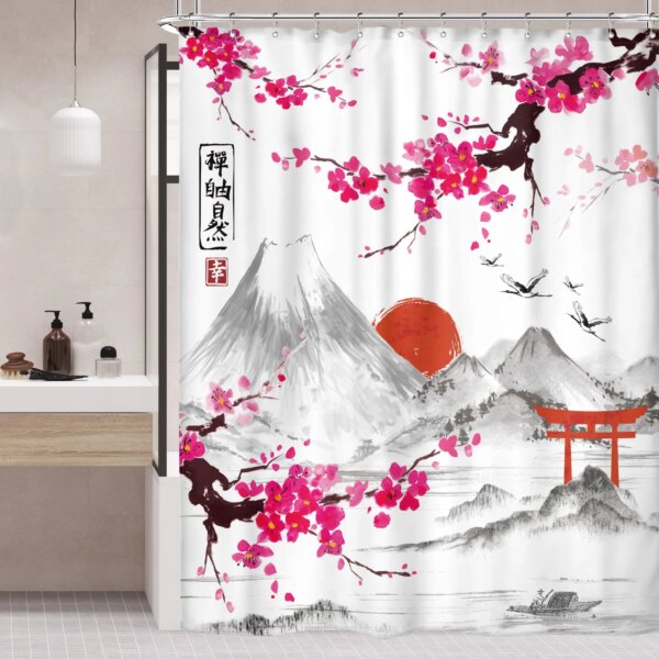 Rideau de douche de Style japonais, en tissu Polyester, décoration de salle de bains
