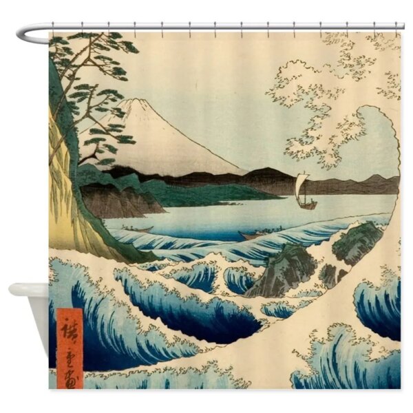 26066-528c0c.jpg Rideau de douche de Style japonais, en tissu Polyester, décoration de salle de bains