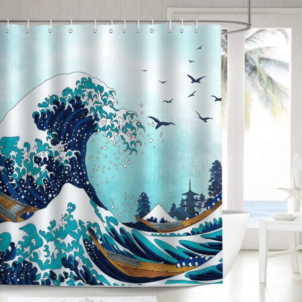 Rideau de Douche Style Japonais – Polyester Décor Zen & Moderne