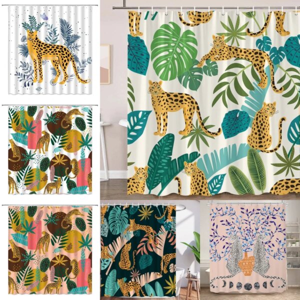 26134-48a898.jpg Rideau de Douche Boho Léopard & Tropical