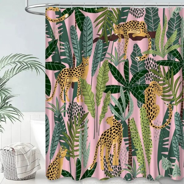 Rideau de douche Boho Cheetah, rideau de bain quelque part léopard tropical