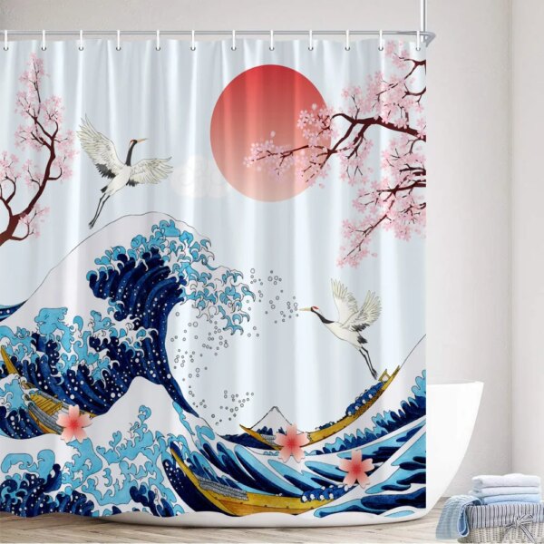 Rideau de douche de Style japonais, en tissu Polyester, décoration de salle de bains