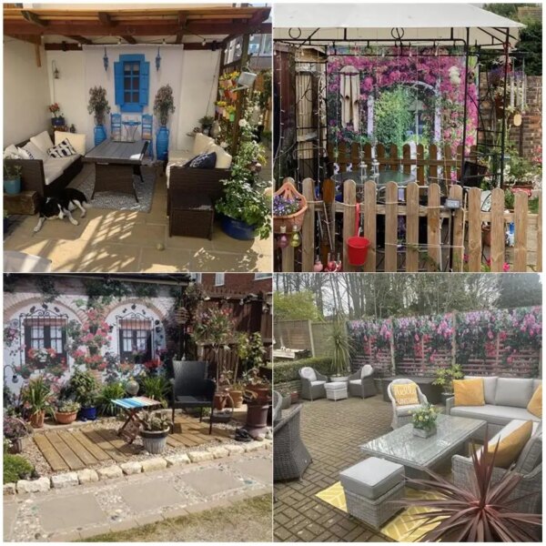 Clôture Fleurs Rideaux De Douche, Fenêtre Bleue, Nature Plantes Florales, Paysage Moderne